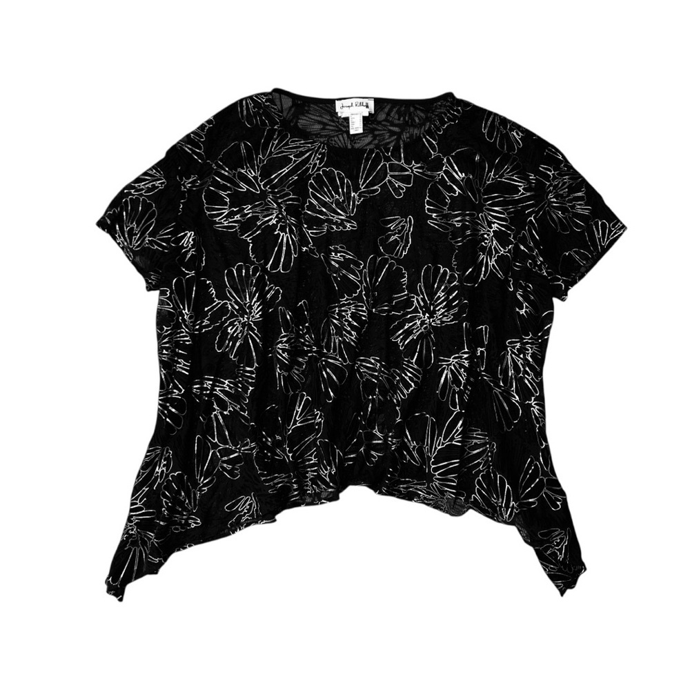 Joseph Ribkoff Black‎ Gold Floral Mesh Blouse Size 10 US Asymmetrical Hem